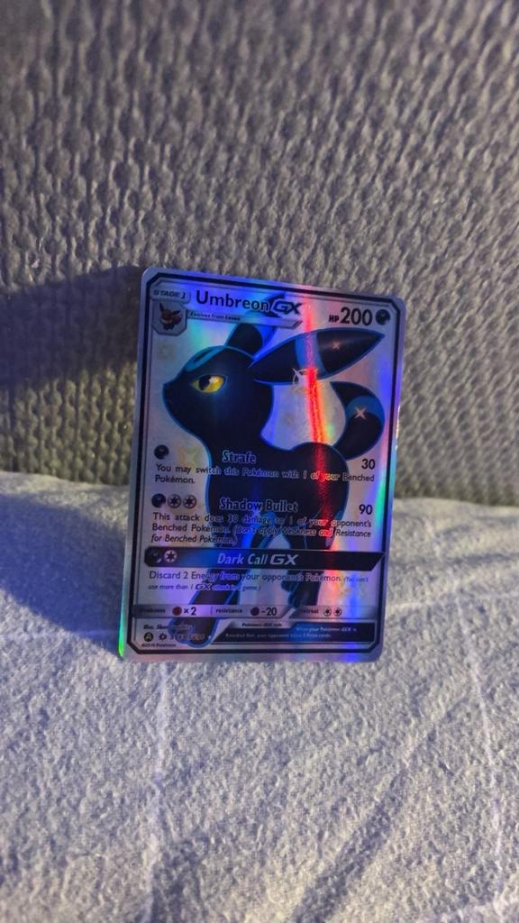 Umbreon GX - Zeldzame Pokémonkaart!, Ophalen of Verzenden, Zo goed als nieuw, Losse kaart, Foil