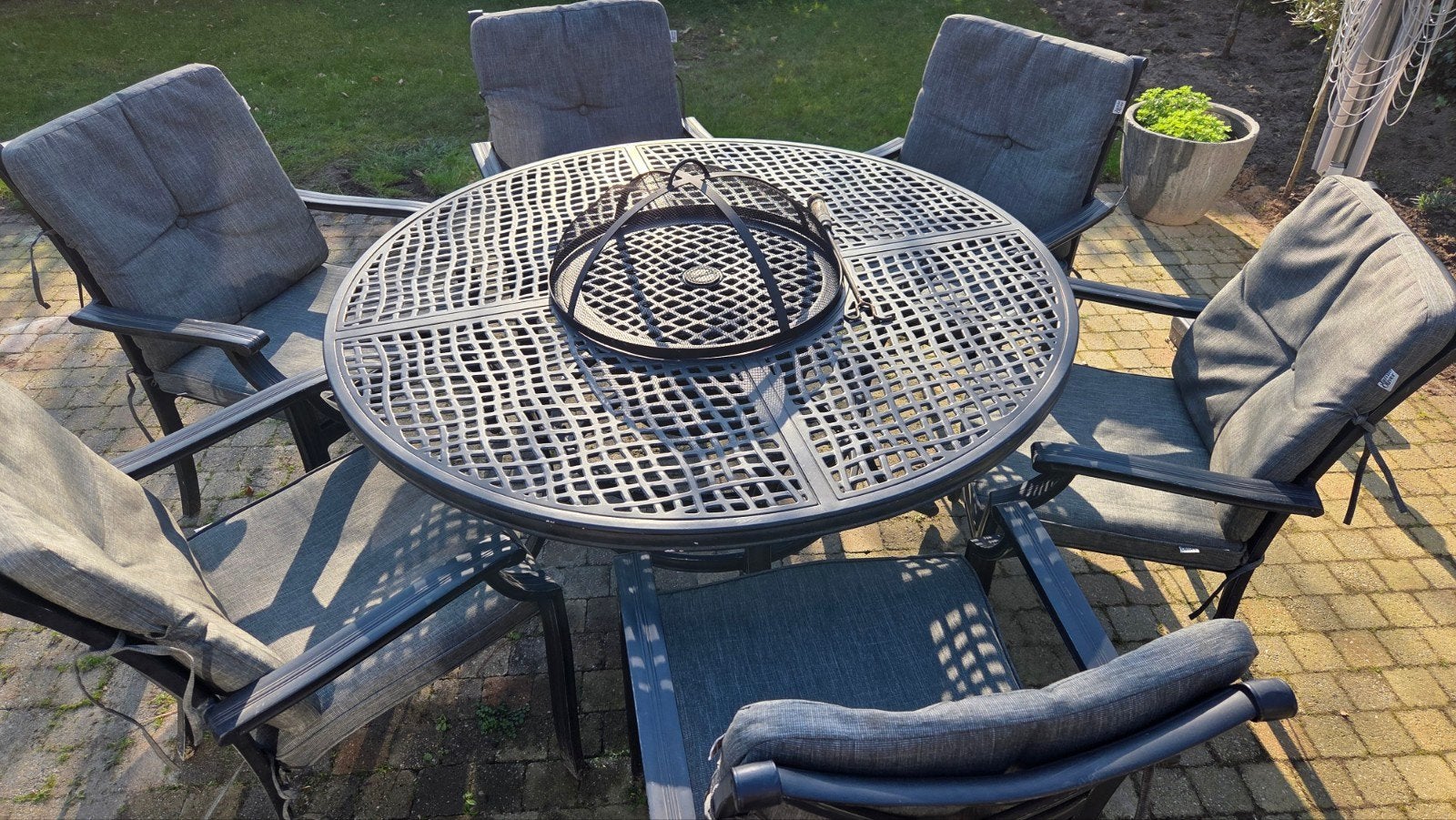 Jamie Oliver/Hartman tuinset met firepit, BBQ en icebucket., Ophalen, Zo goed als nieuw, 6 zitplaatsen, Tuinset