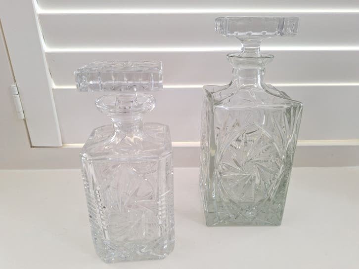2 geslepen whiskey karaffen, Ophalen of Verzenden