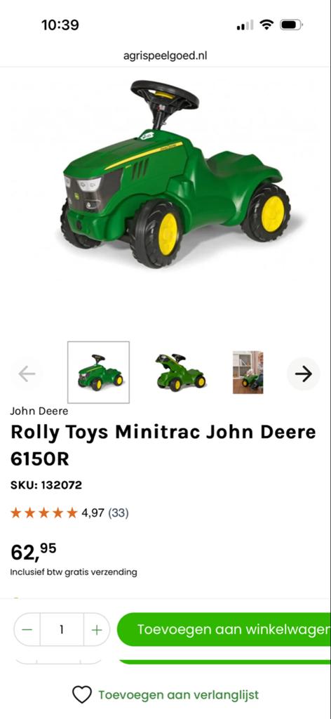John Deere Rolly Toys Minitrac 6150R Looptractor, Kinderen en Baby's, Speelgoed | Buiten | Voertuigen en Loopfietsen, Ophalen of Verzenden