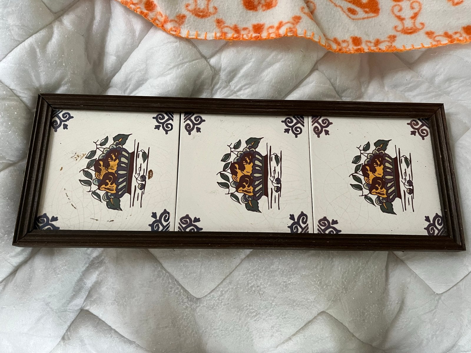 Vintage Delfts Blauw Tegeltableau met Leeuwenkop, Ophalen of Verzenden