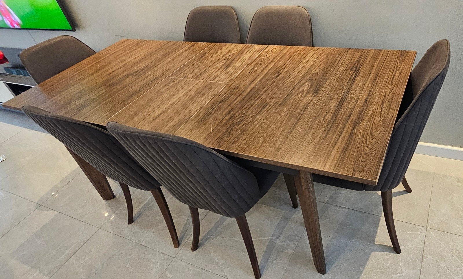 Uitschuifbare eettafel met 6 stoelen, Ophalen, Gebruikt, Vijf personen of meer, Rechthoekig