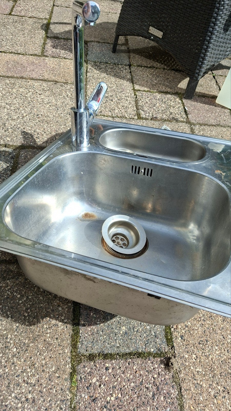 Dubbele RVS spoelbak met keukenkraan (warm/koud water), Ophalen, Zilver, Metaal, Overige typen