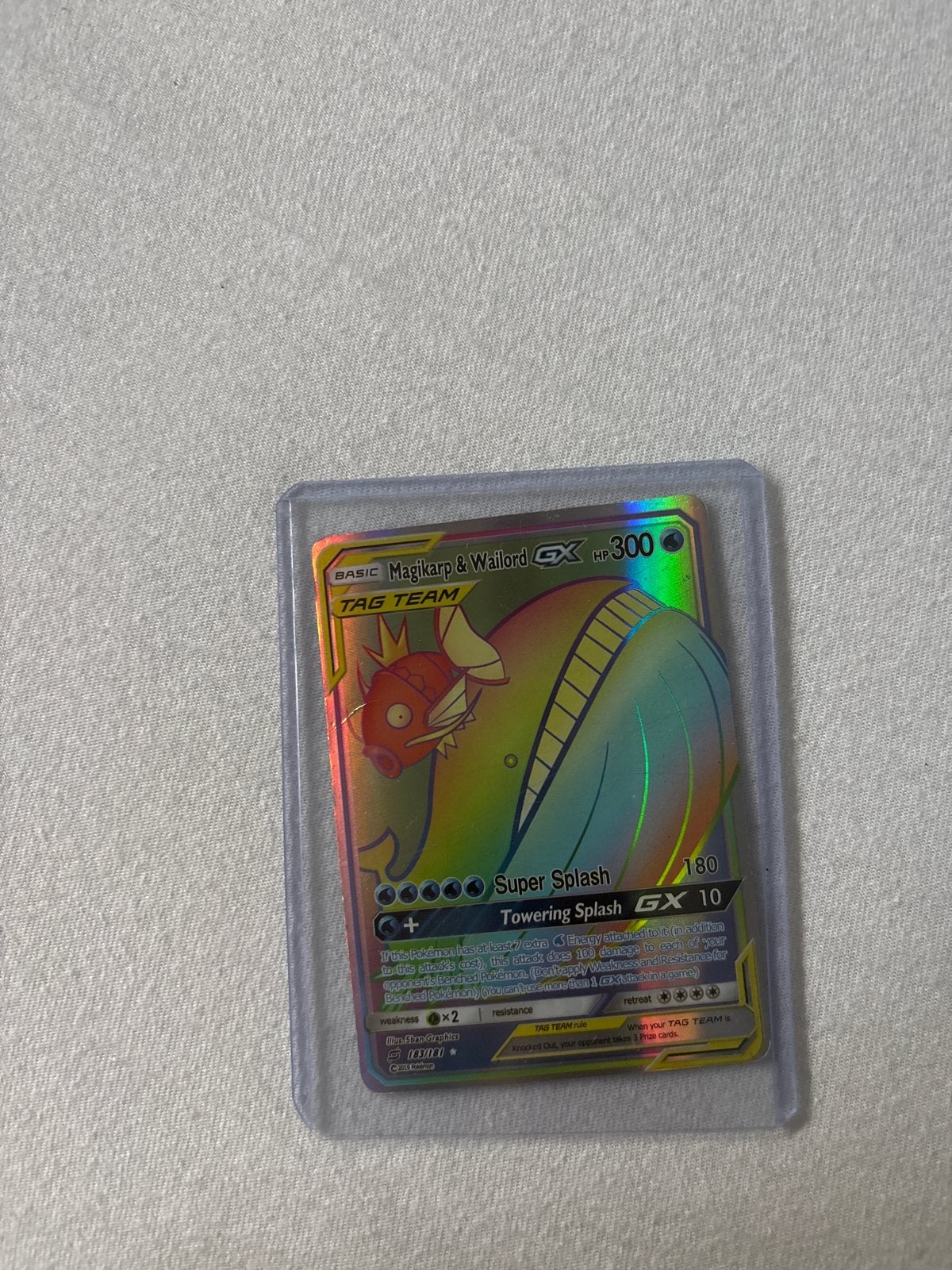 Magikarp & Wailord GX Rainbow Rare Pokémon Kaart, Ophalen, Zo goed als nieuw, Losse kaart, Foil