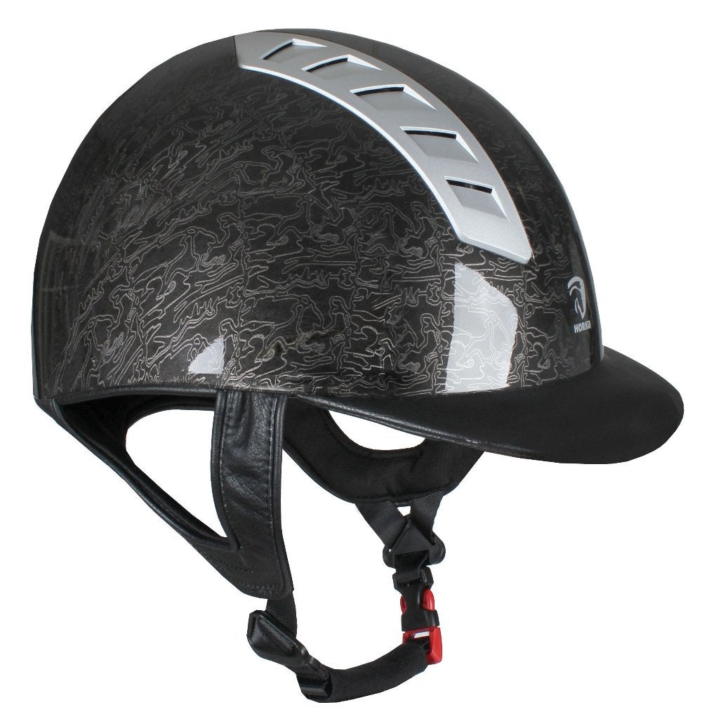 Zwarte Horka Arrow Graphic glanzende cap maat 54 56 en 59, Dieren en Toebehoren, Paardrijkleding, Inclusief opbergtas, Nieuw, Kinderen