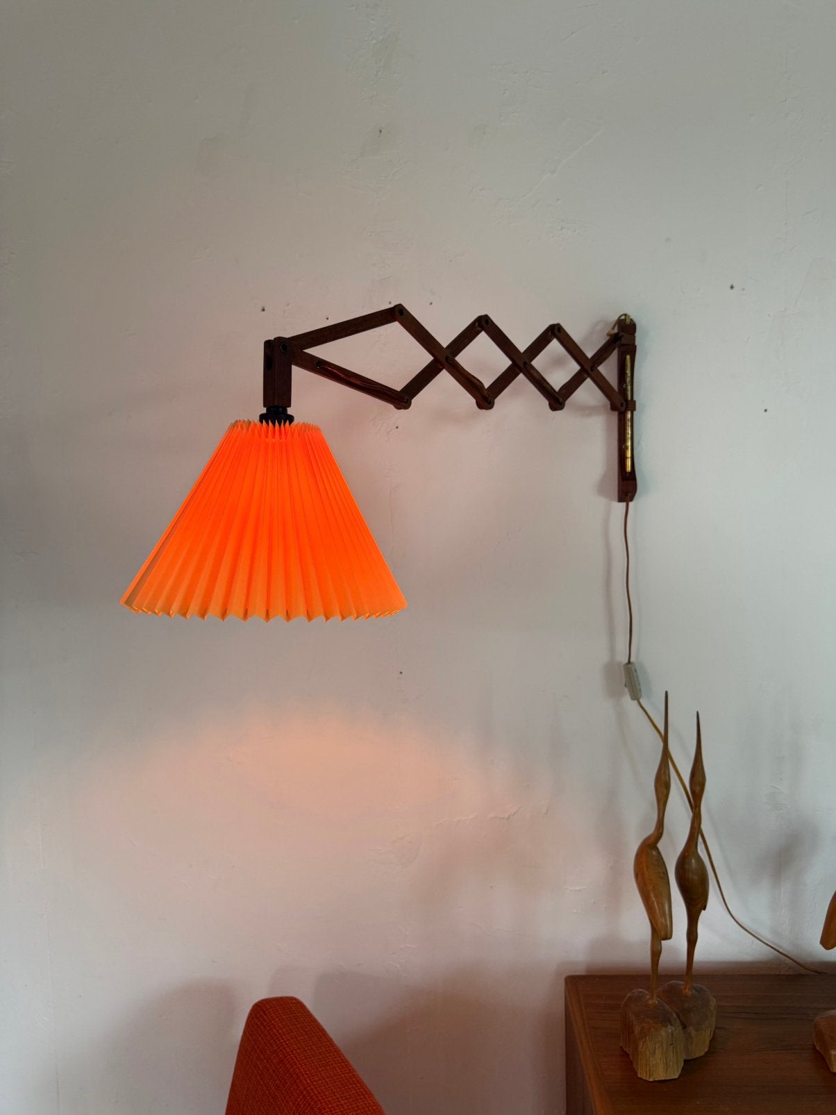 Vintage Deense teakhouten schaarlamp ‘60, Huis en Inrichting, Hout, Bruin, Zo goed als nieuw, Nvt