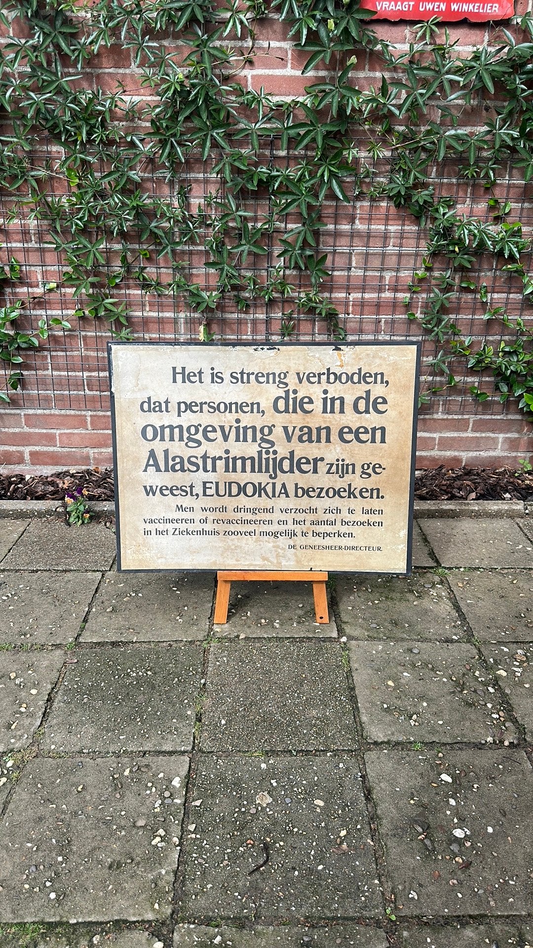 Antiek waarschuwingsbord Eudokia Rotterdam 1929 geen Emaille, Gebruikt, 67 cm, Ophalen of Verzenden, Hout