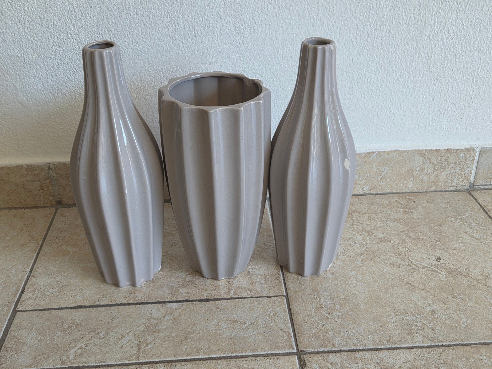 3 X keramische vazen Taupe, Ophalen of Verzenden, Gebruikt, Overige kleuren
