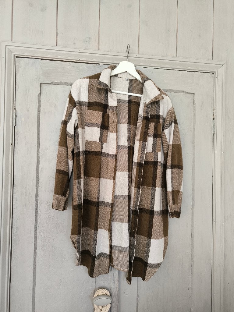 Shein geruite shacket bruin/wit - maat XS, Bruin, Ophalen of Verzenden, Zo goed als nieuw, Maat 34 (XS) of kleiner