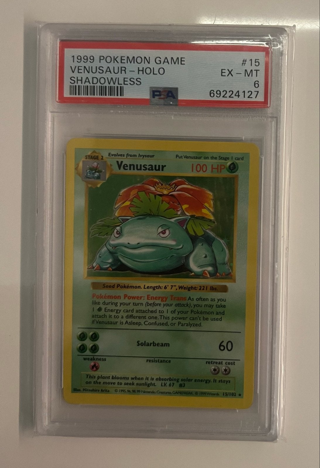 Venusaur 15/102 - Shadowless - Base Set - PSA 6, Hobby en Vrije tijd, Ophalen of Verzenden, Zo goed als nieuw, Losse kaart