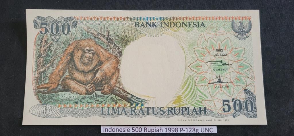 Indonesië 500 Rupiah 1998 P-128g UNC Orang-oetan, Ophalen of Verzenden