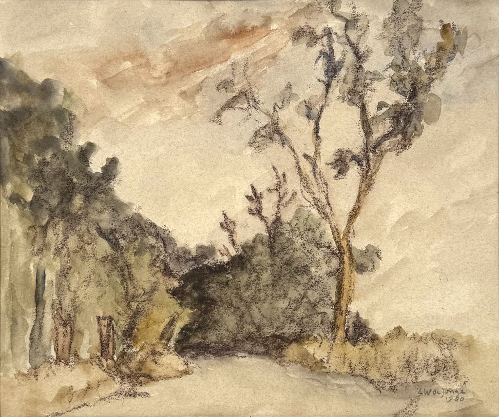 708. Aquarel - Uiteinde bij Holwierde, 1980, Ophalen of Verzenden
