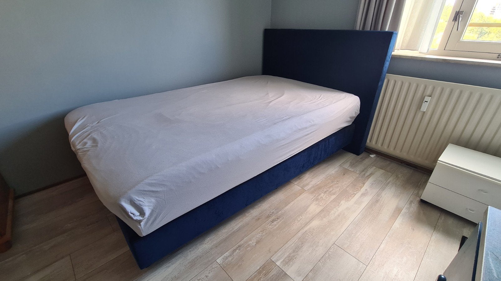 Haco Stavan Ger Boxspring - Eenpersoons twijfelaar - zo goed, Ophalen, Blauw, Zo goed als nieuw, Twijfelaar