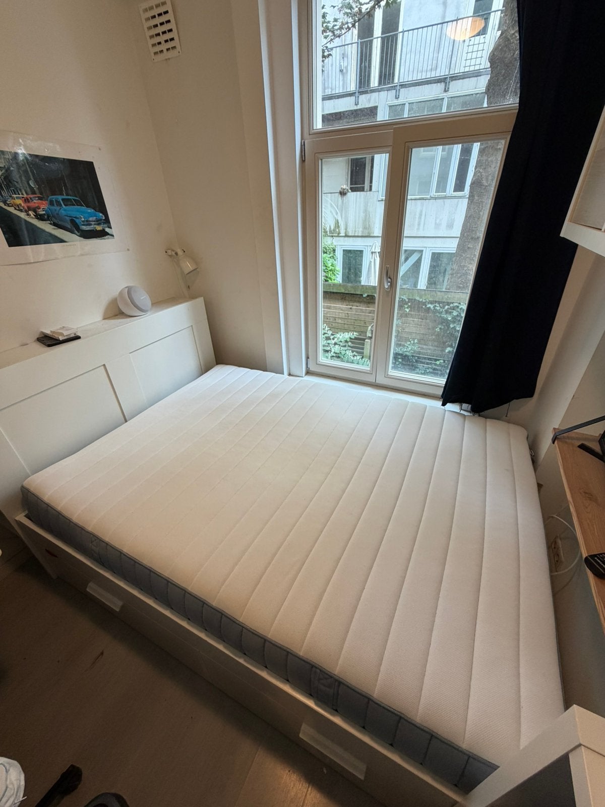 IKEA BRIMNES bed 140x200 met opbergruimte + matras, Wit, Tweepersoons, Zo goed als nieuw, Hout