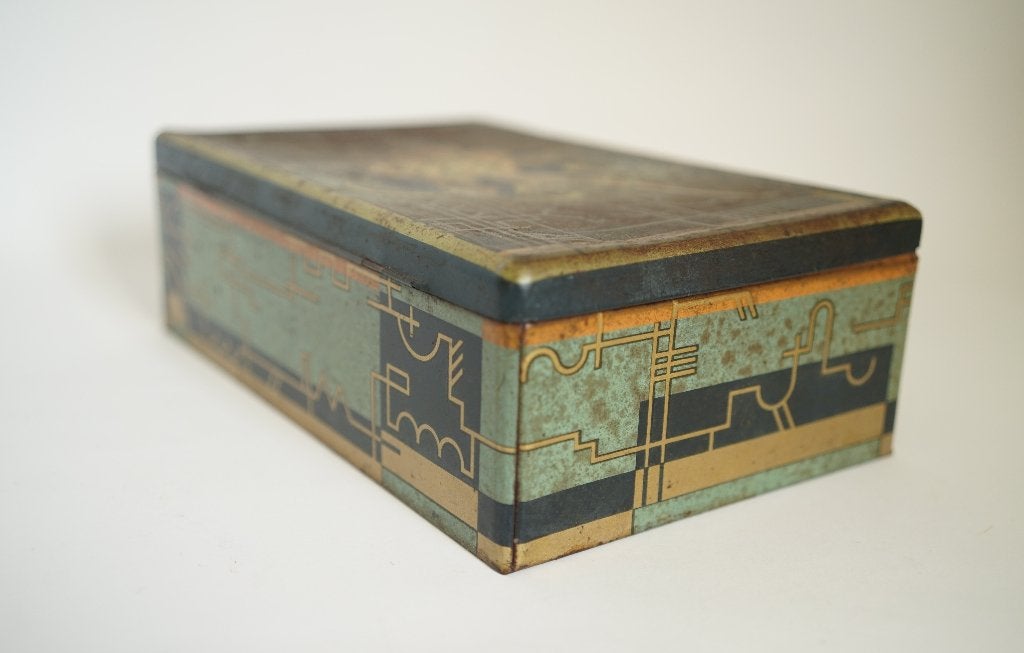vintage Art Deco blik  Van Melle Breskens roos geel, Verzamelen, Ophalen of Verzenden, Gebruikt, Koek(jes)