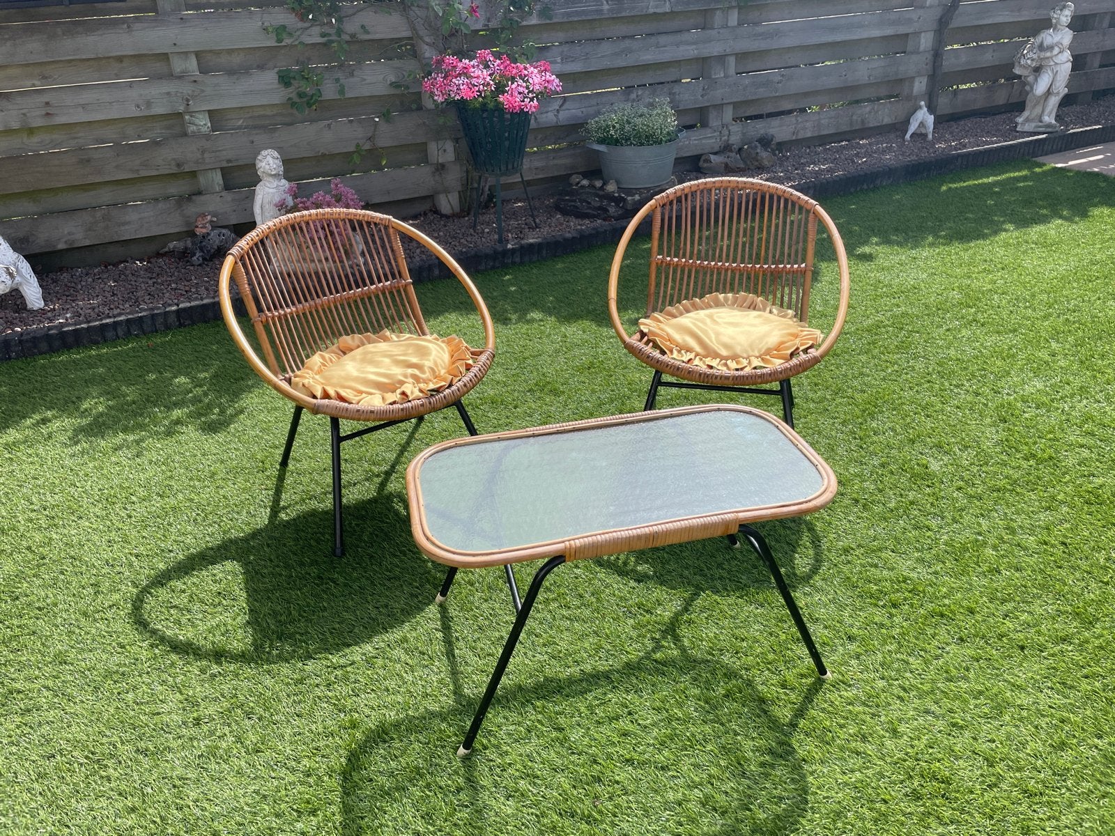 Bamboe tuinset met 2 stoelen en tafel, Tuin en Terras, Tuinsets en Loungesets, Gebruikt, Rotan, Stoel, Tuinset