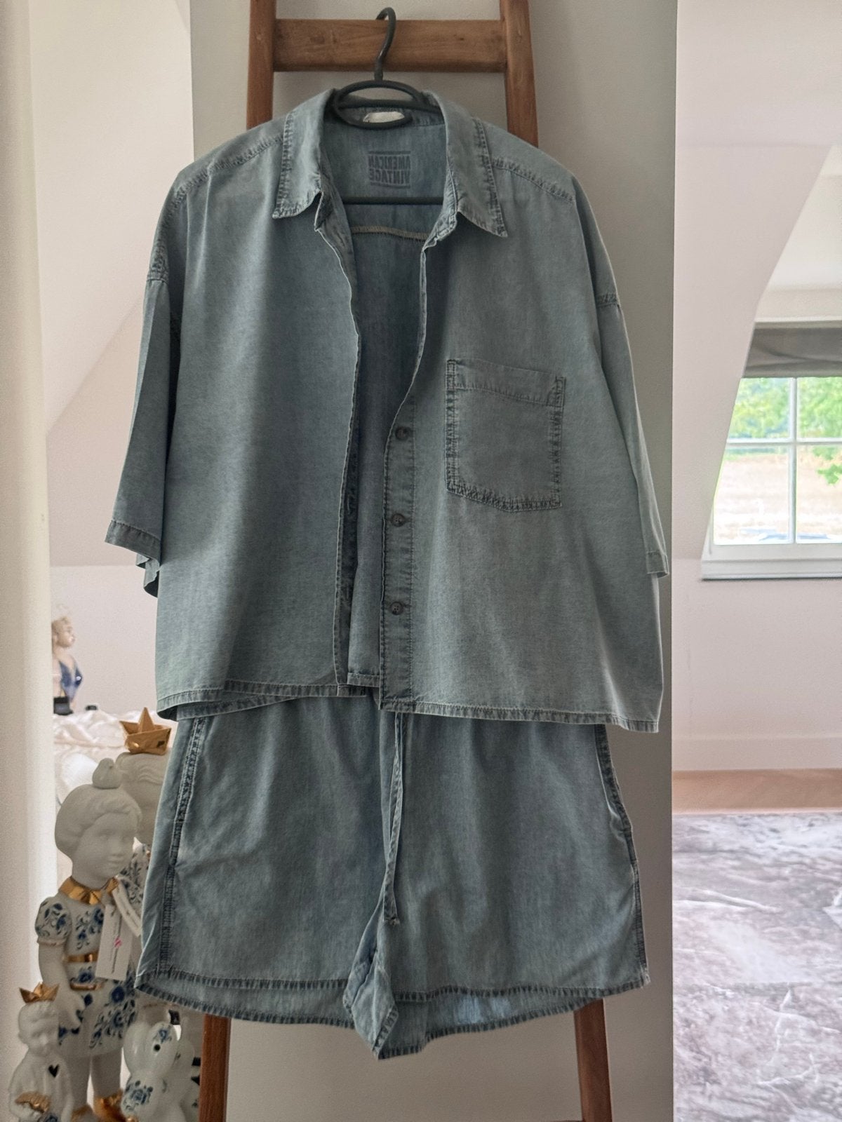 American Vintage denim set: overhemd en short, Maat 38/40 (M), Kort, Nieuw, Verzenden
