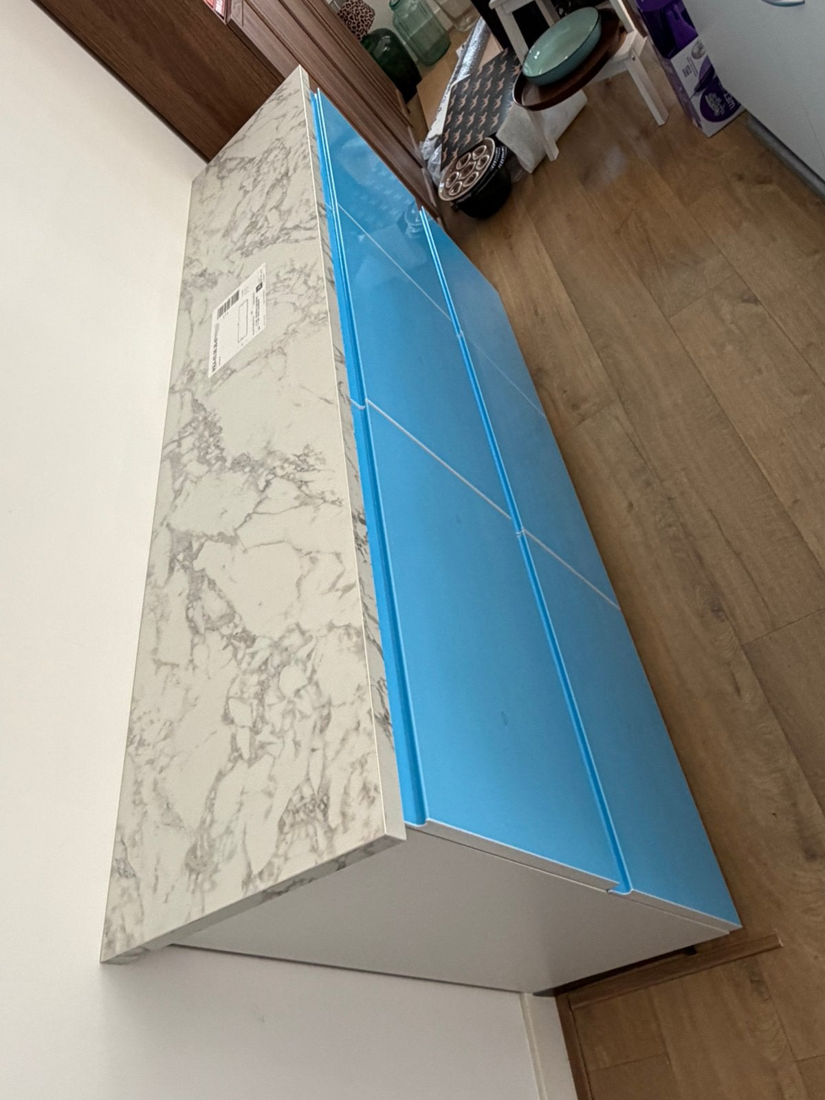 Originele Ikea Ekbacken maatwerkblad plank wit marmer NEW, Ophalen, Wit, 150 tot 200 cm, Nieuw