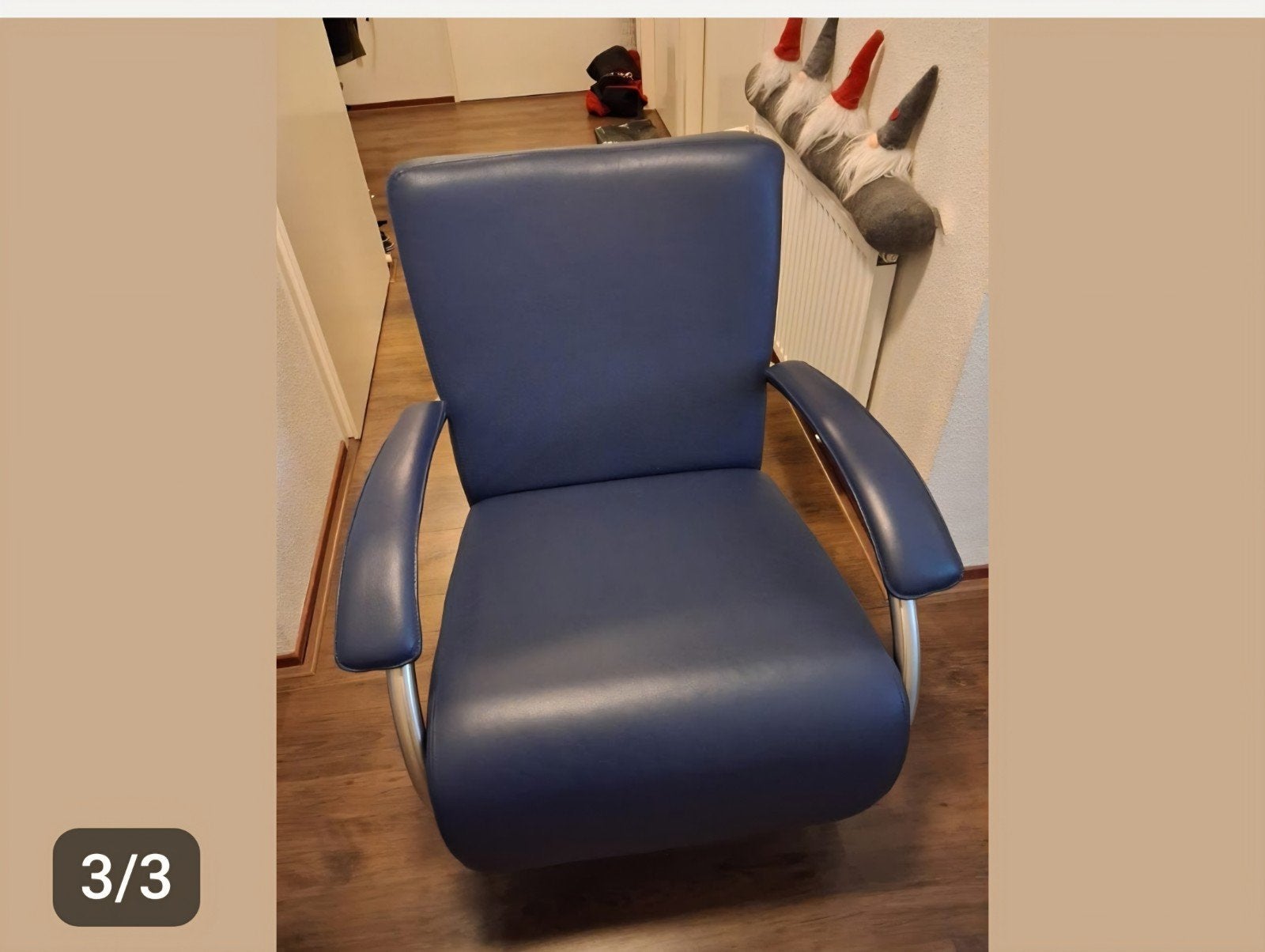 Stijlvolle blauwe fauteuil met metalen frame, Ophalen, Gebruikt, Blauw, Stof