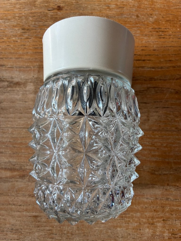 Vintage lampenbol schroefkogel helder glas plafonniere, Vintage, Plafondlamp, E27 (groot), Ophalen of Verzenden