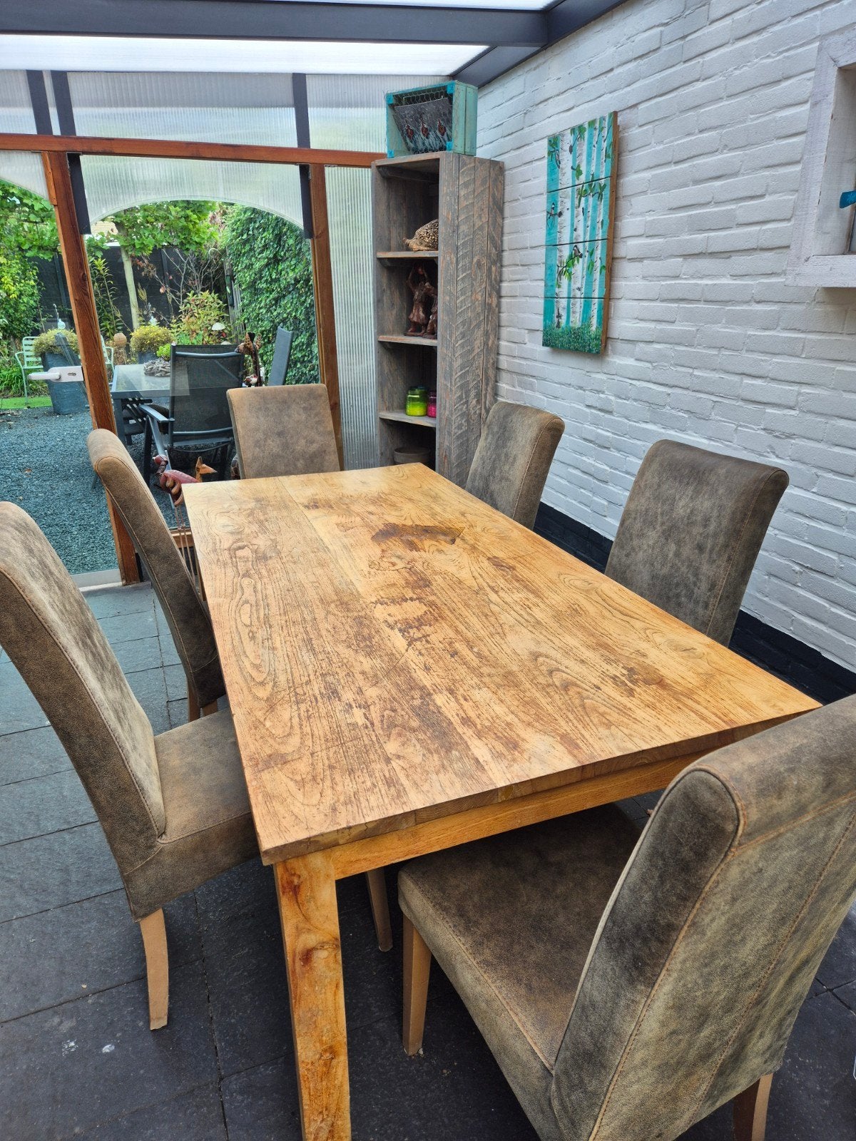 Te koop tafel met zes stoelen, Ophalen, Gebruikt, Rechthoekig, Hout
