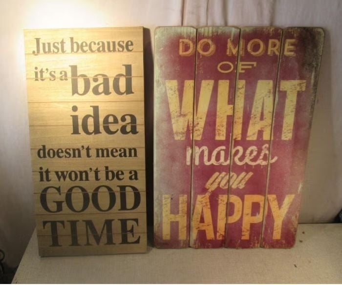 2 Oude Houten Engelse Spreuken - 60cm, Wandbord, Ophalen of Verzenden, Zo goed als nieuw, Hout