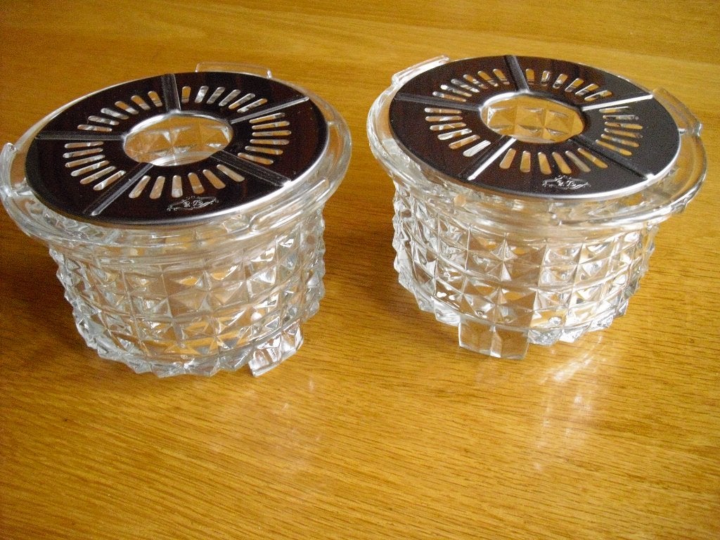 Twee glazen Douwe Egberts theelichten, Ophalen, Zo goed als nieuw, Glas