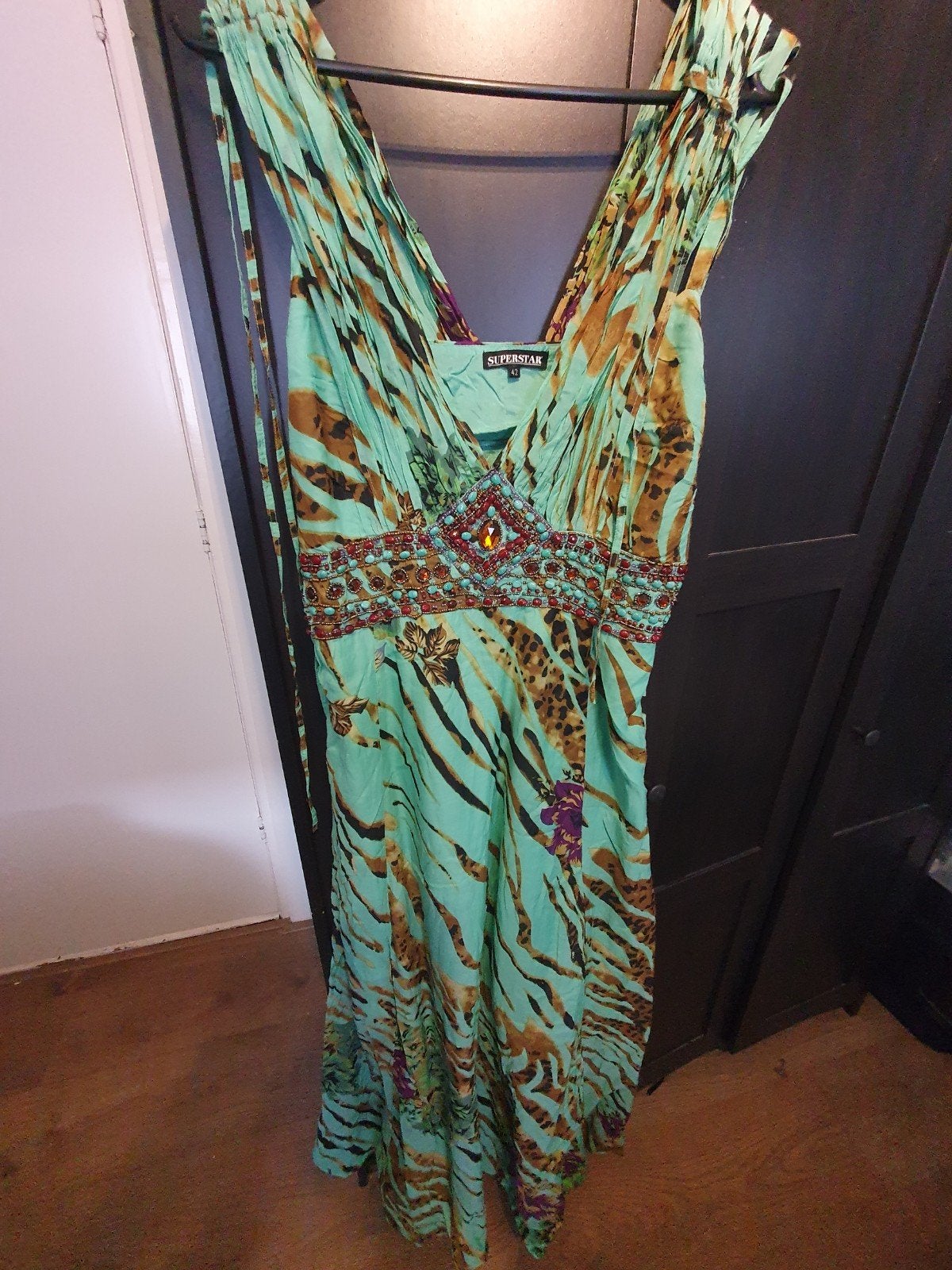 Superstar Maxi Jurk met Kralen en Dierenprint, Maat 42 biede, Kleding | Dames, Jurken, Blauw, SUPERSTAR, Maat 42/44 (L), Ophalen of Verzenden