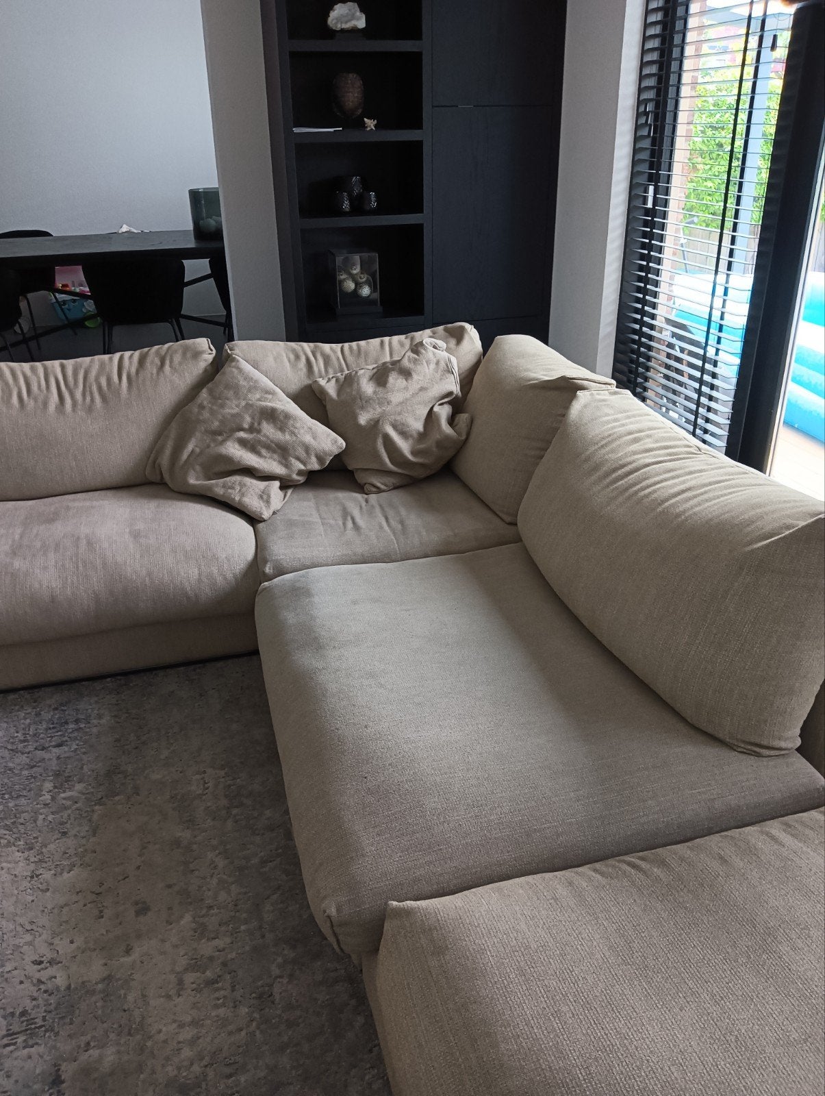Grote Hoekbank met Hocker - Goossens Woonwinkel, Ophalen, Gebruikt, 125 tot 150 cm, Hoekbank
