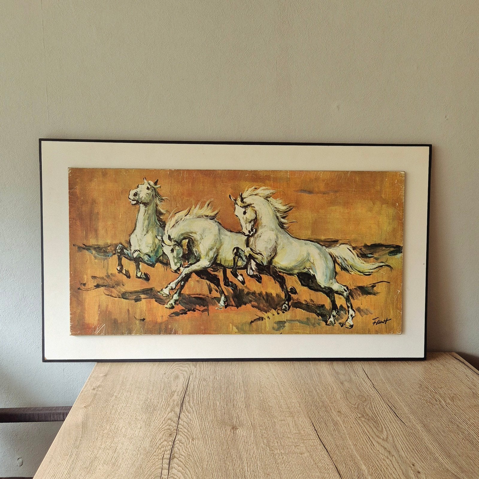 Faust - three white horses offset-litho schilderij, Antiek en Kunst, Ophalen