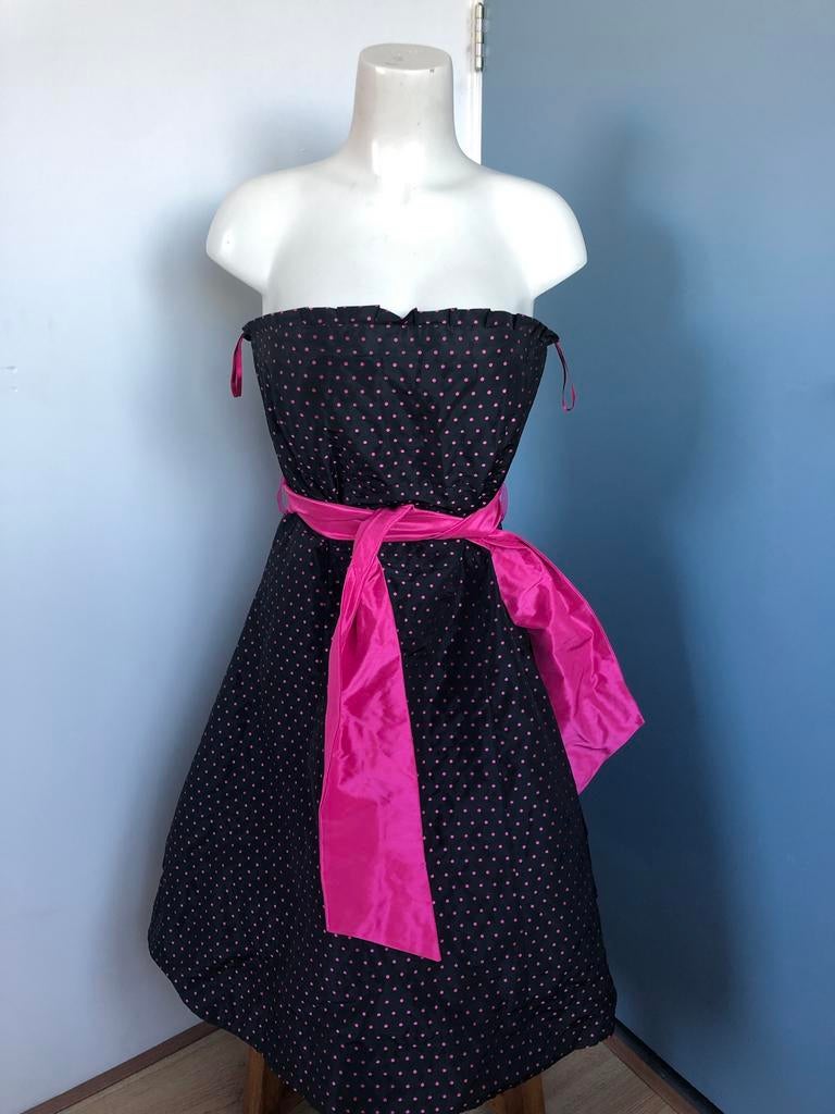 Vanilia zwart roze stippen strapless jurkje 40 feestelijk, Maat 38/40 (M), Zwart, Ophalen of Verzenden, Zo goed als nieuw