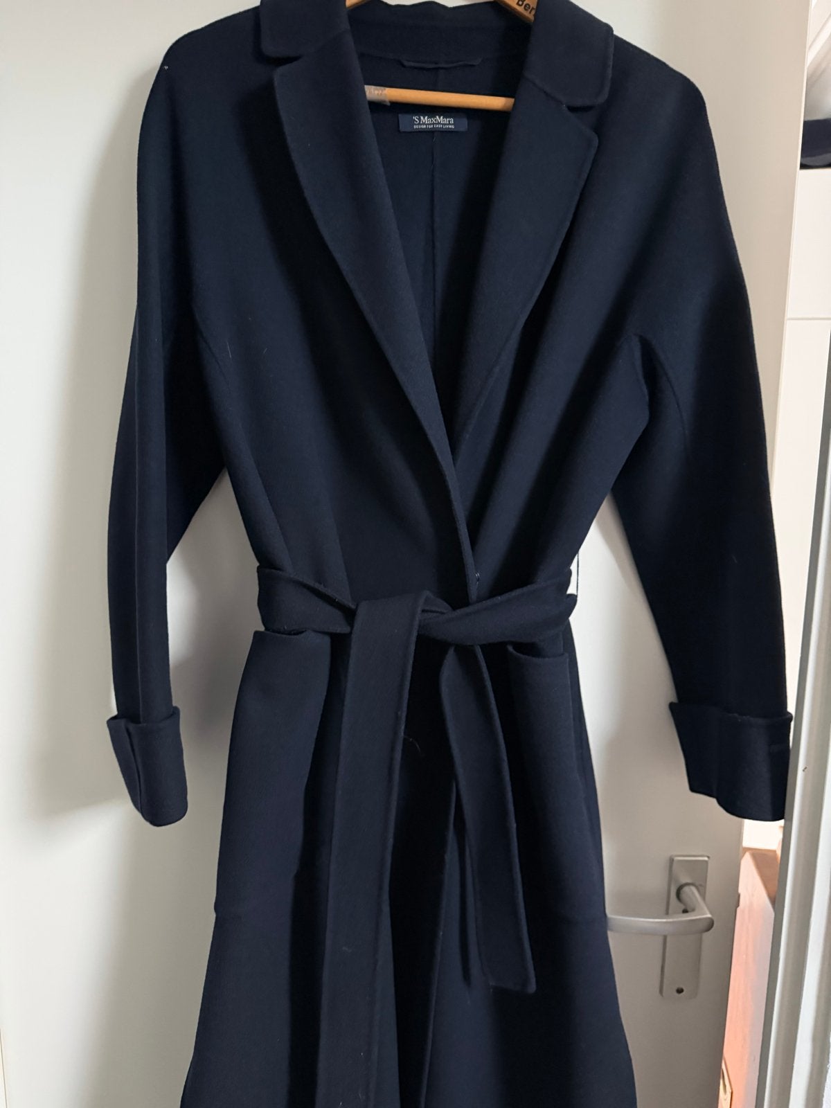 Max Mara Wollen Jas - Donkerblauw mt 42, Ophalen of Verzenden, Zo goed als nieuw, Maat 42/44 (L), Blauw