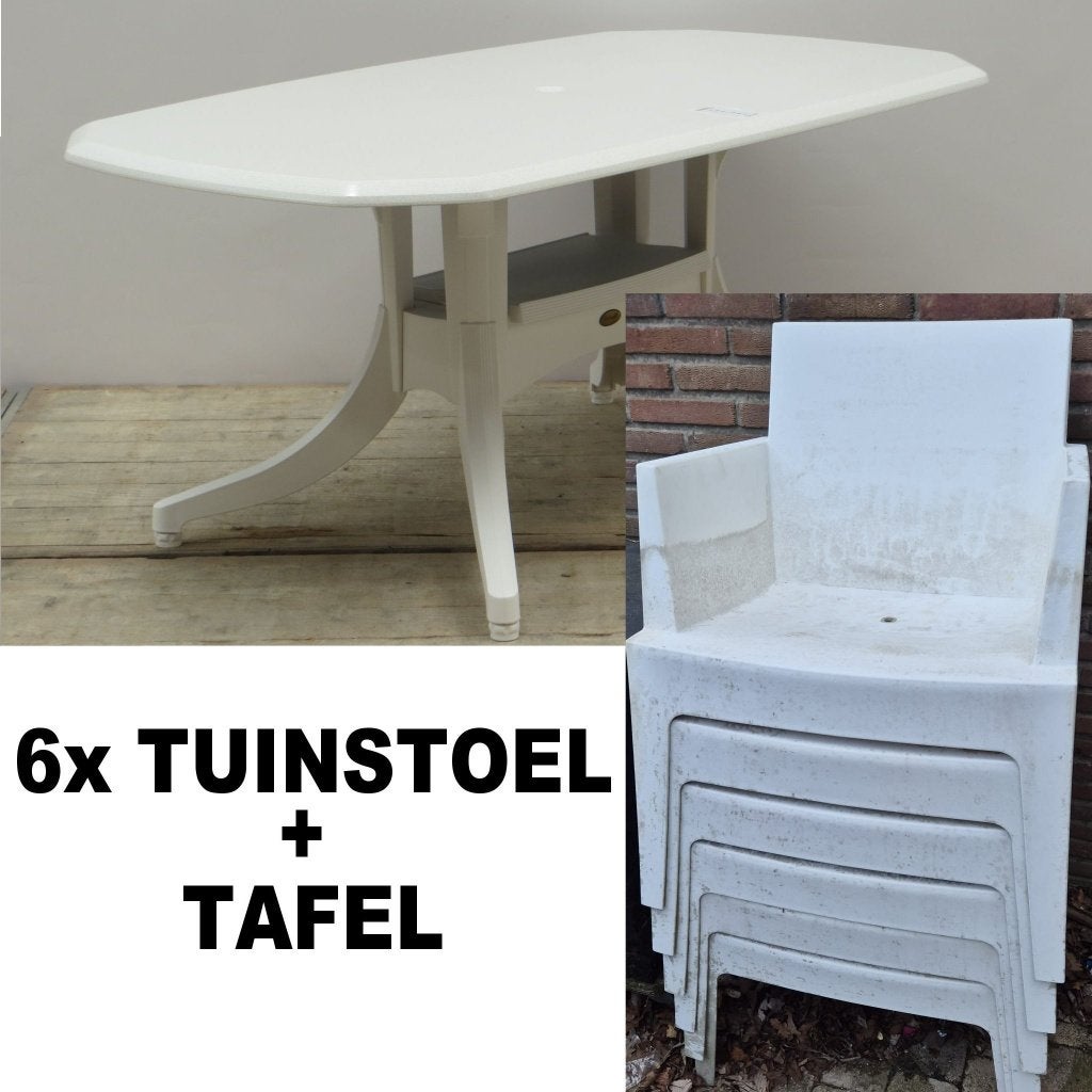 Hartman Oblique tuintafel wit in DOOS NIEUWSTAAT + 6 STOELEN, Ophalen, Zo goed als nieuw, Rechthoekig, Kunststof