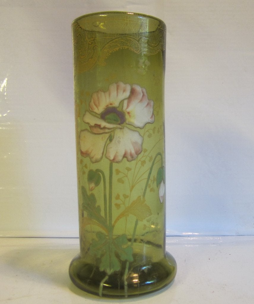 Antieke art nouveau Legras vaas, emaille bloemen; ca 1910, Antiek en Kunst, Antiek | Glas en Kristal, Verzenden