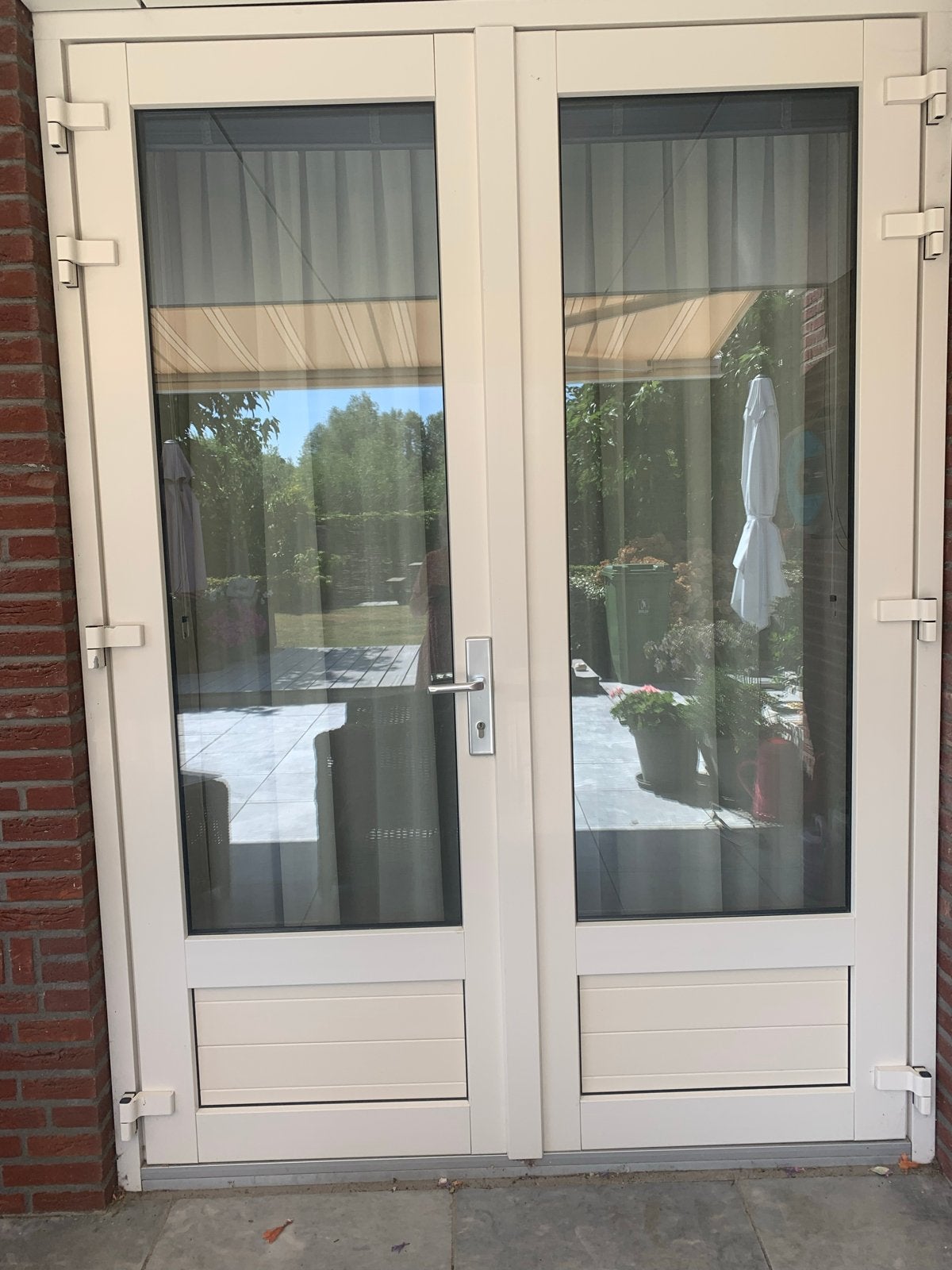 Openslaande tuindeuren met kozijnen en kiep/kantelraam, Kunststof, Gebruikt, Ophalen of Verzenden, Buitendeur