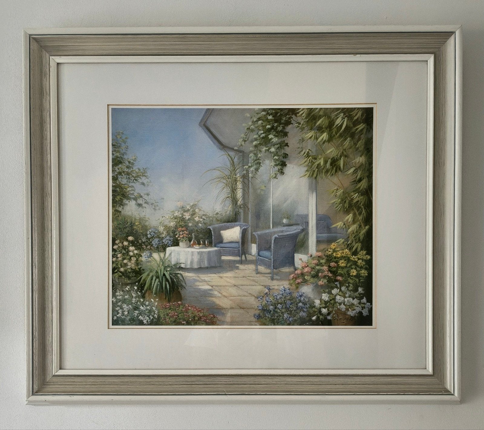 Schilderij Peter Motz met certificaat - Terras met bloemen, Ophalen of Verzenden