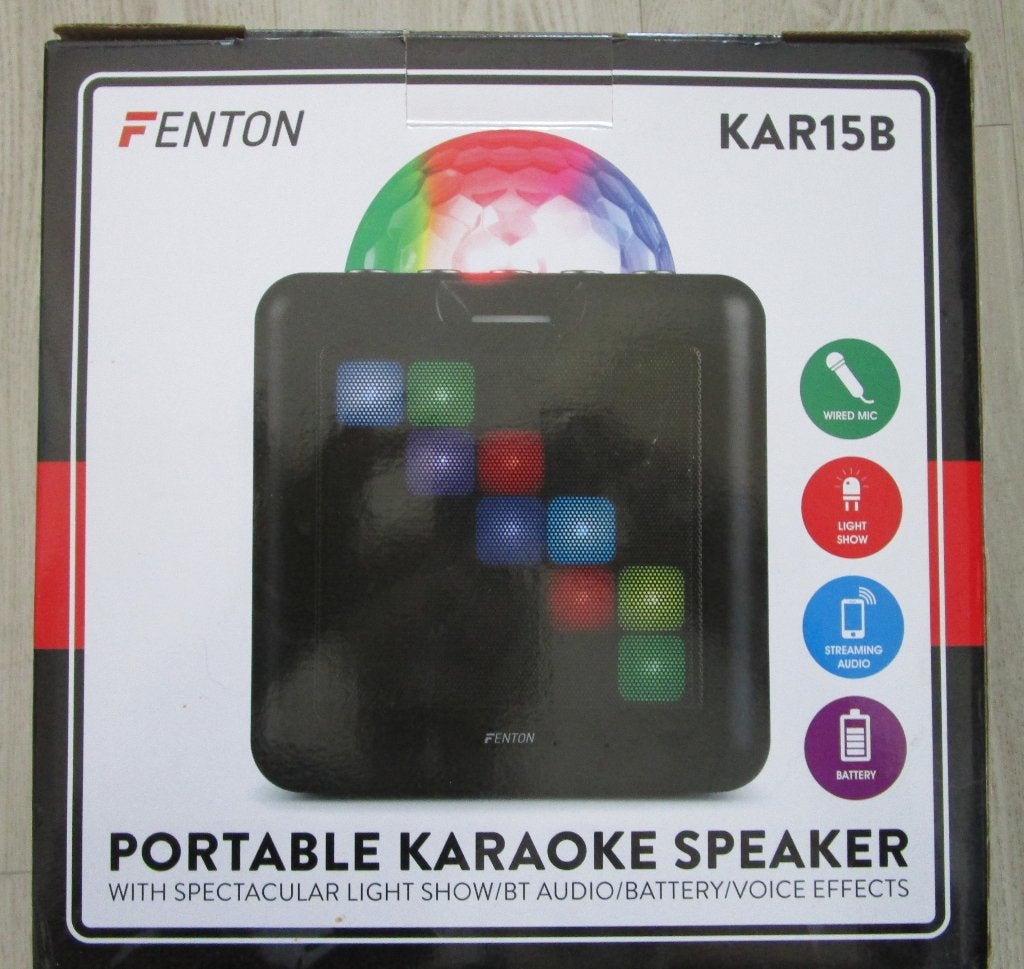 Fenton KAR15B Karaoke Speaker – 2 Microfoons + Lichtshow, Ophalen of Verzenden, Zo goed als nieuw, Complete set