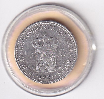 1/2 Gulden 1921  Fraai, ½ gulden, Verzenden, Zilver, Koningin Wilhelmina