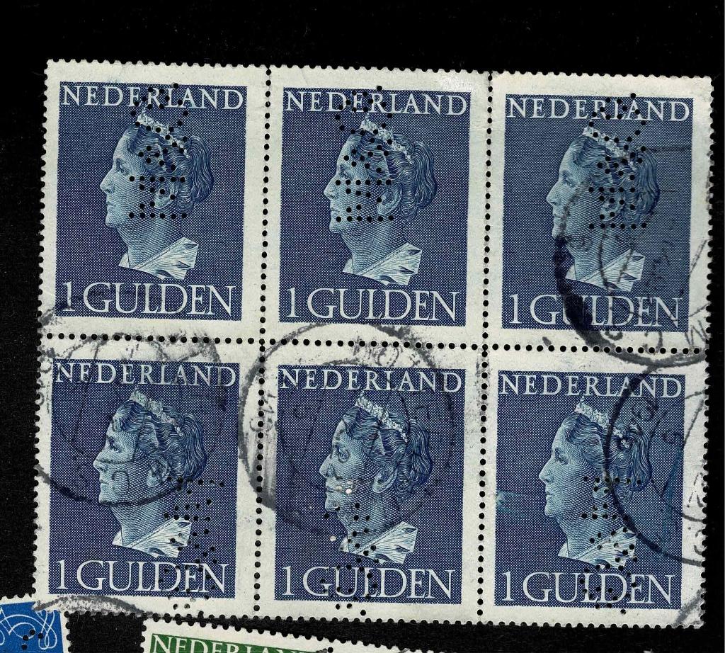Perfins van Ned3erlamd, Verzenden, Na 1940, Gestempeld
