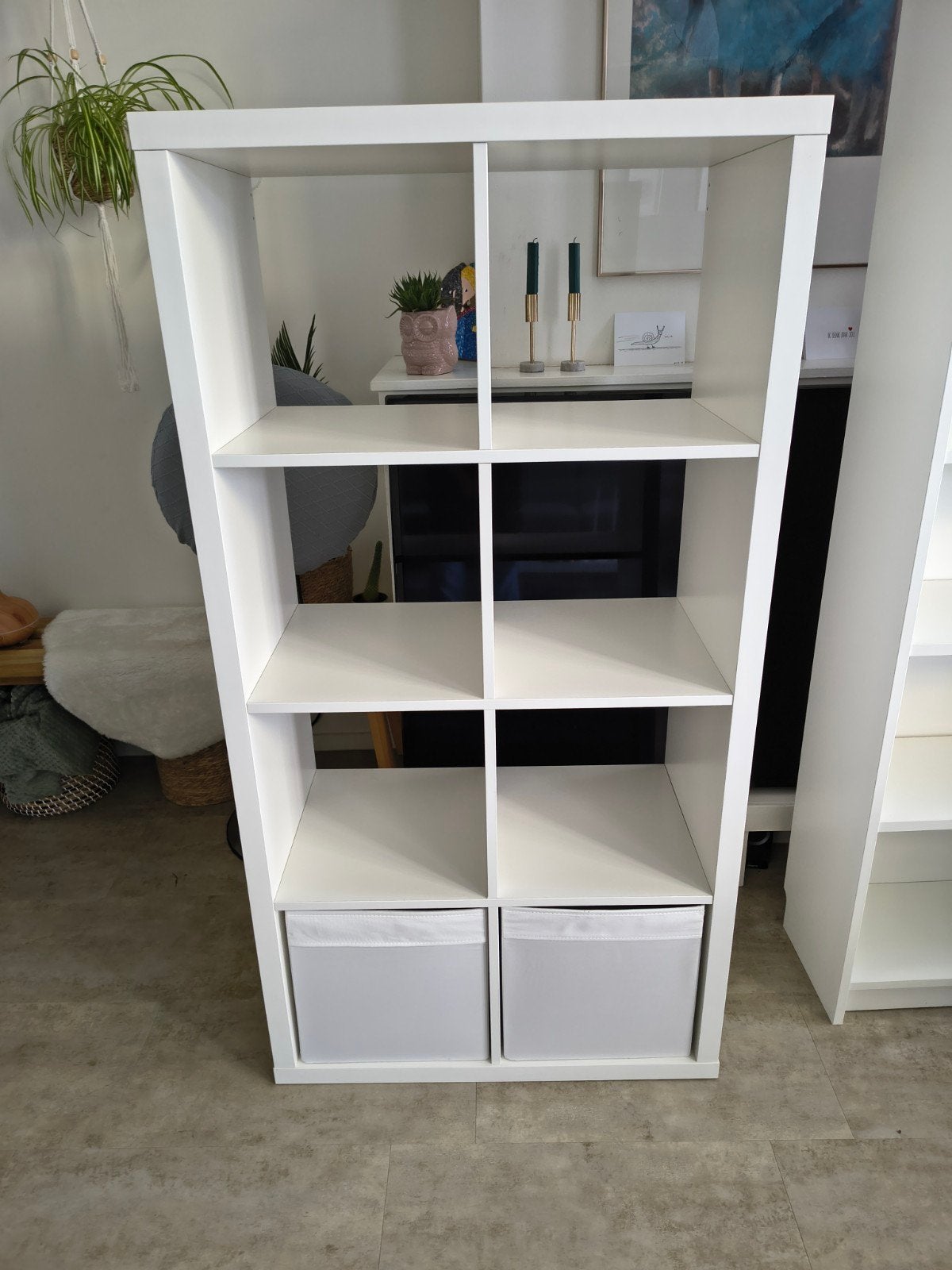 Witte Ikea Kallax kast met 8 vakken en 2 manden, Ophalen, Met plank(en), 50 tot 100 cm, Zo goed als nieuw