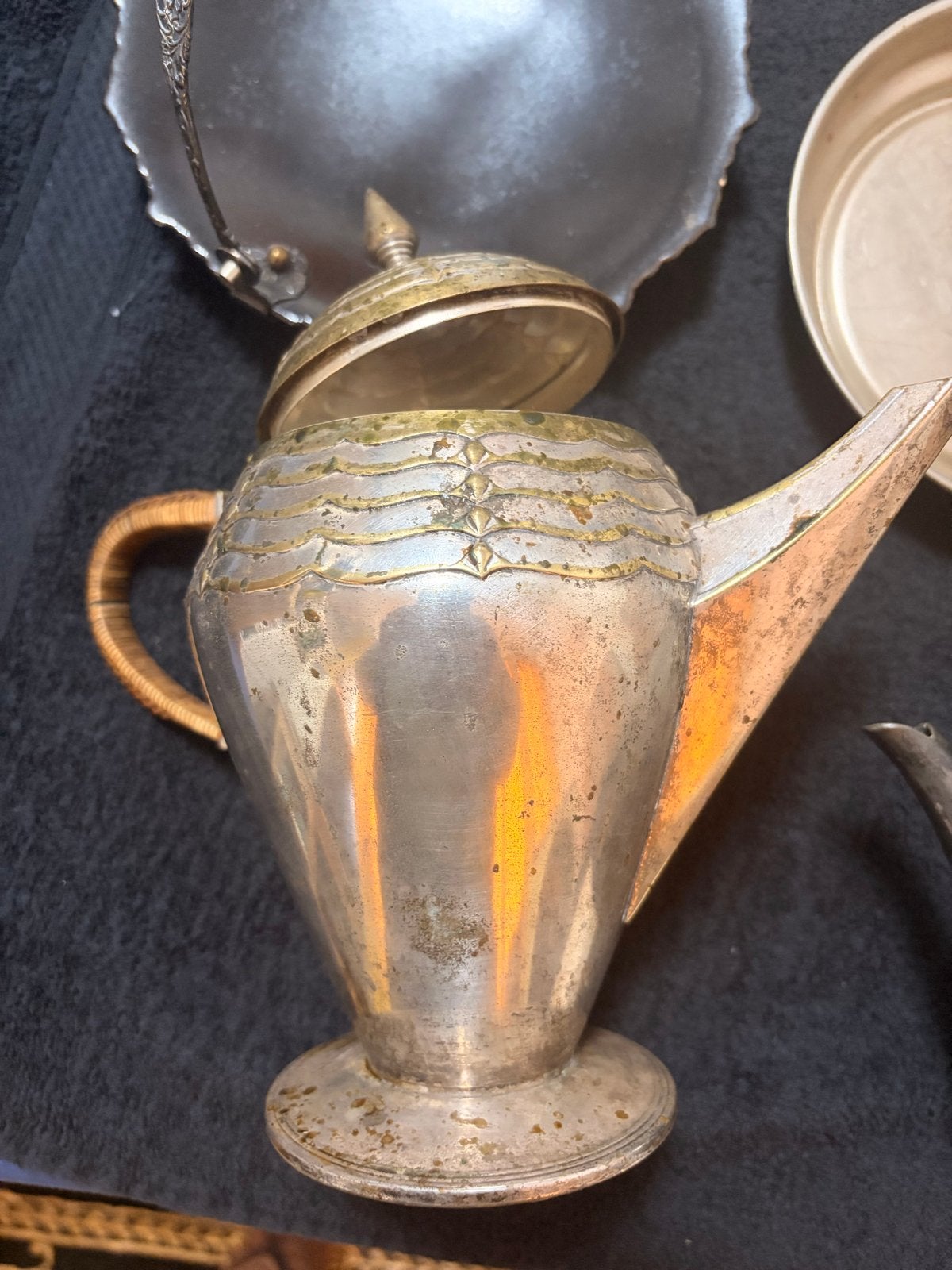 Antieke zilverenverzilverd ?theepot met gravures en stempels, Antiek en Kunst, Ophalen of Verzenden