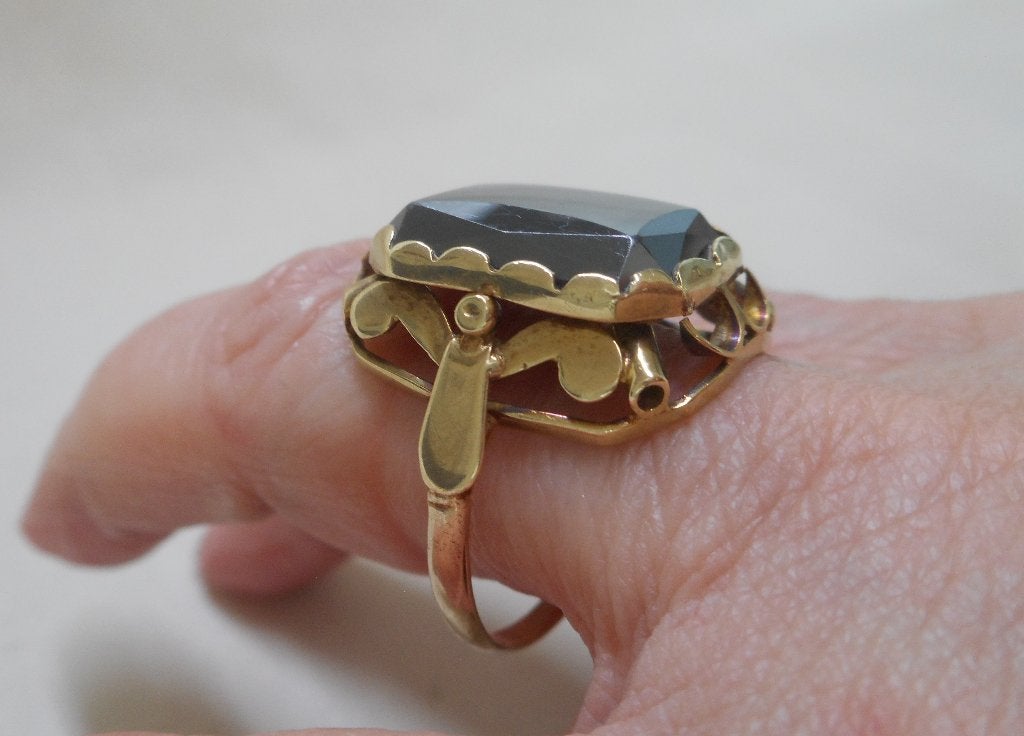 Gouden antieke ring met hematiet maat 18.75 nr.1659, Verzenden, Goud, Ring