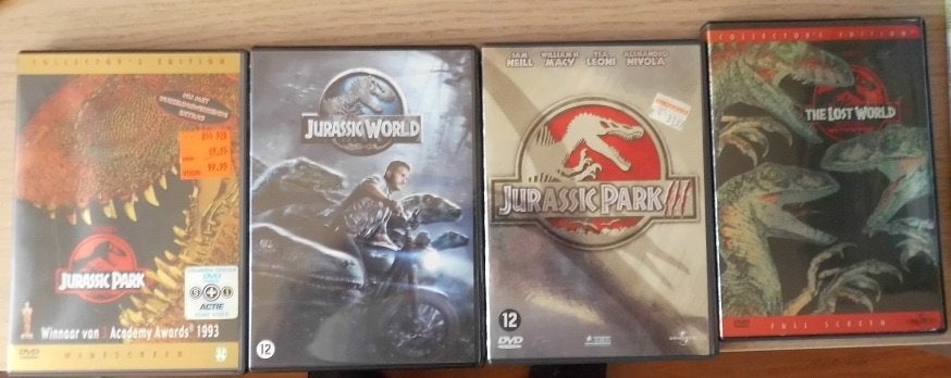4 X DVD, div. JURASSIC PARK films, Alle leeftijden, Ophalen of Verzenden, Zo goed als nieuw