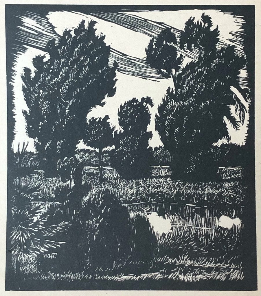 W. Harm. Fricke (xx-xx) Houtsnede 'Waterrijk landschap' ~192, Ophalen of Verzenden