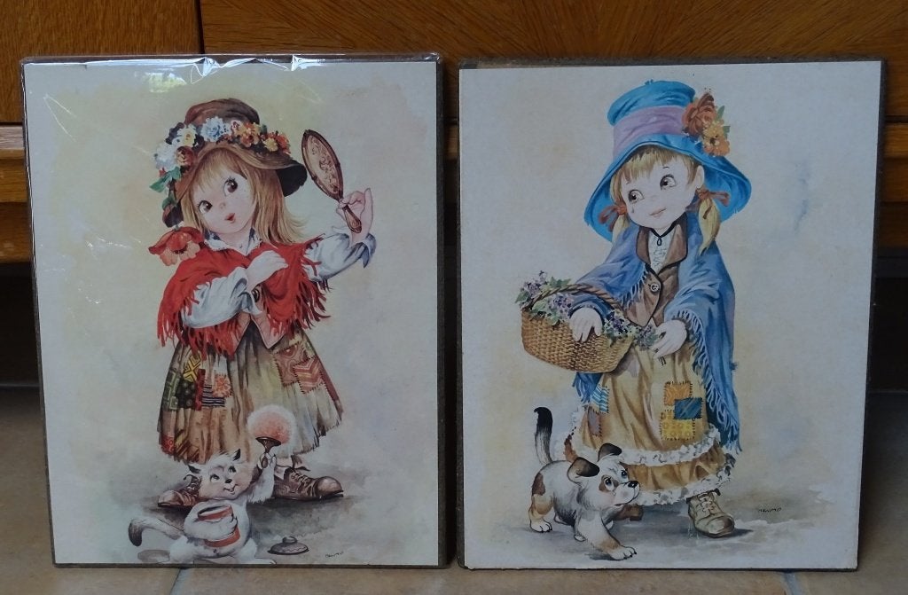 Massimo 'Hobo Kids' Vintage Italiaans Kitsch Schilderijtjes, Minder dan 50 cm, Gebruikt, Oorspronkelijke maker, Ophalen of Verzenden