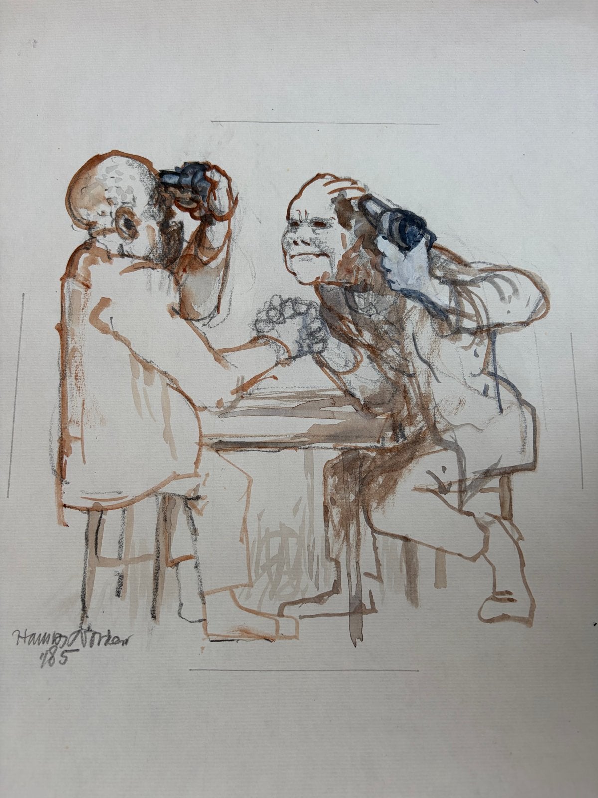 Aquarel/Conté van Hans van Norden (1915-2011) - Russisch Rou, Ophalen of Verzenden, Tekening, Aquarel, Gesigneerd