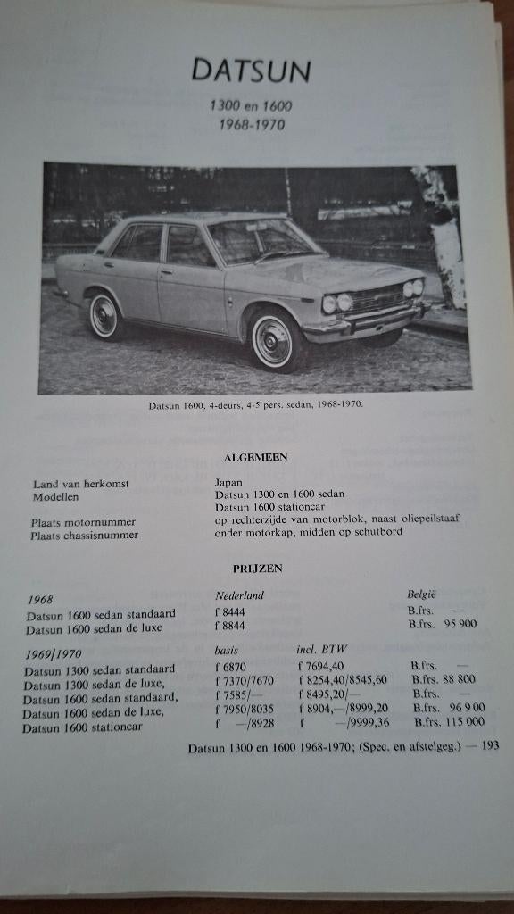 Technische handleiding Datsun 1300 en 1600, 1968-1970, Verzenden