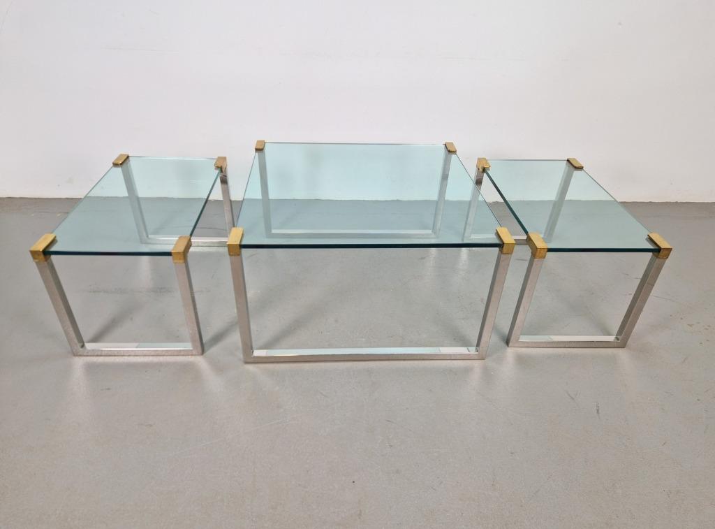 3 x Regency Peter Ghyczy salontafel bijzettafel T53 messing, Ophalen, 100 tot 150 cm, N, Regency vintage