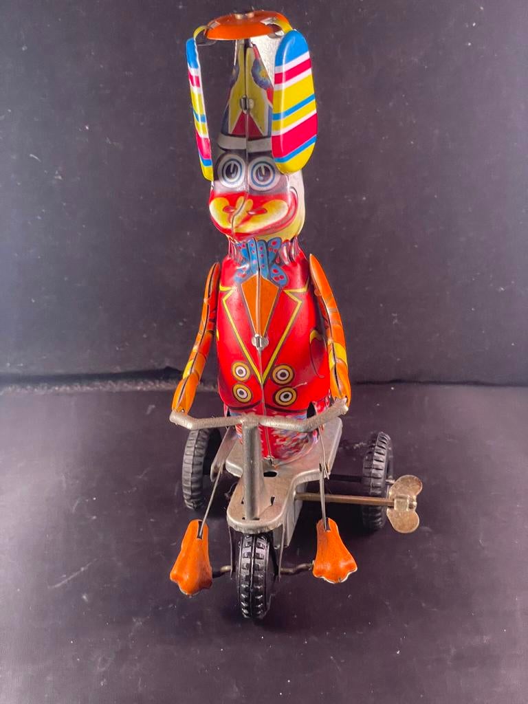 Blikken eend op fiets / blikken speelgoed / vintage, Antiek en Kunst, Antiek | Speelgoed, Ophalen of Verzenden
