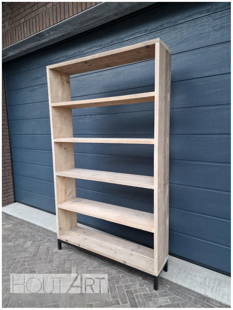 Boekenkast stalen onderframe met steigerhout legplanken, Overige houtsoorten, 200 cm of meer, Info@hout-art.nl, Nieuw